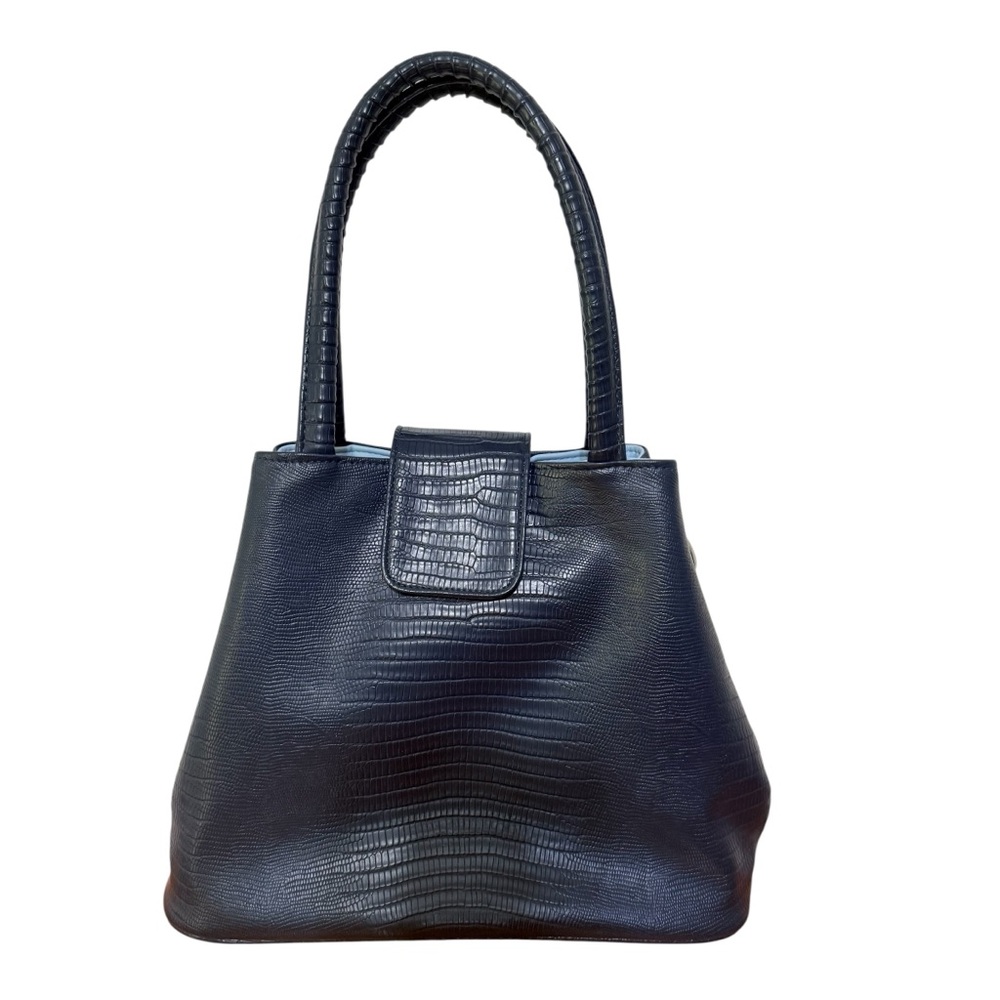 Reversible & Adjustable Navy & Baby Blue Handbag by Geir Ness Vegan Leather